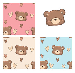 Cute Teddy Bear pattern seamless, vector illustration Hand Drawn Cute print design