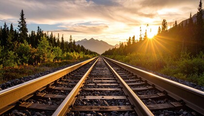 Fototapeta premium Scenic train tracks at sunset