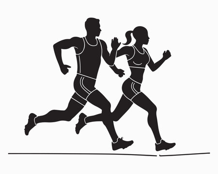 runner silhouette vector , running man woman sequence, motion, athletic vector illustration, dynamic jog, fitness movement animation, isolated runners on white, exercise illustration, human activit - Powered by Adobe