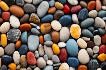 Assorted vibrant pebbles arranged in a seamless pattern