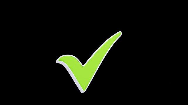 3D Animation of Green Check Mark Confirmation | Alpha Channel