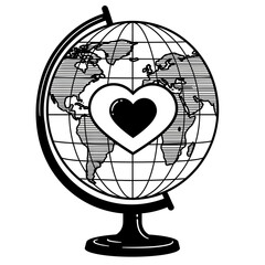 Vector art of a globe with a heart represents global love and unity isolated on white background