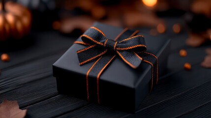 creative halloween mystery gift box trick or treat surprise on the table. An enchanting autumnal enigma awaits within a spooky package a delightful confection of mystery for a festive