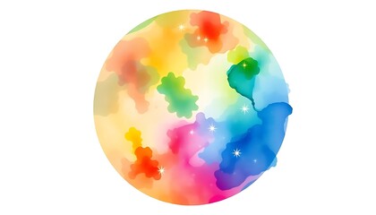 Watercolor Circle A Vibrant Cosmic Scene Sparkling Stars