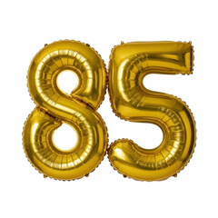 Golden metallic balloon number 85 on transparent background
