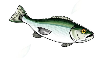 Fresh Sea Bass Fish  on White Background
