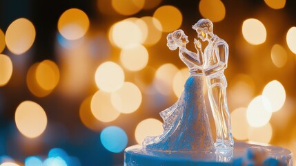 Fototapeta premium Crystal figurines of a loving couple on a cake topper.