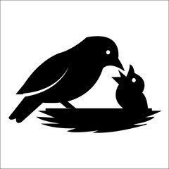Parent Bird Feeding Young  silhouette icon design template