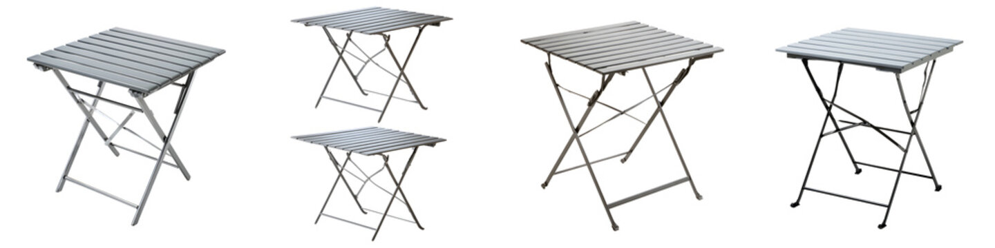 Folding Tables Collection: Portable Tables Isolated on White Background