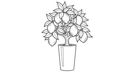 Lemon Bonsai Tree in Tall Pot Adult Coloring Page Botanical Illustration Art