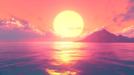 Naklejka premium Majestic sun setting behind clouds lighting serene sea high resolution picture