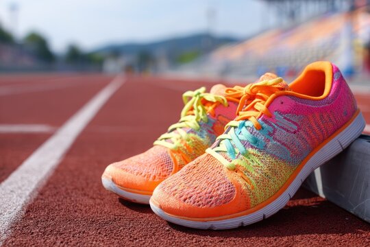 Colorful running shoes on a track (1)