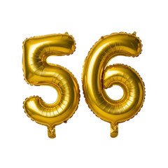 Golden number 56 metallic balloons on transparent background