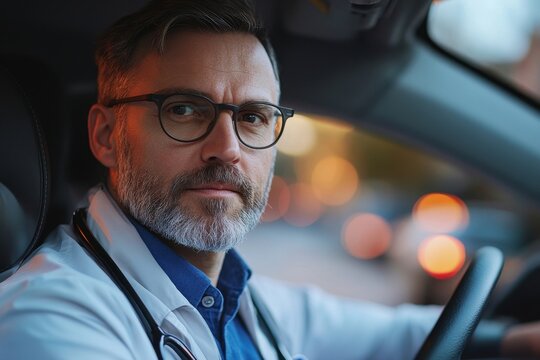 Doctor getting into his car after a workday, reflecting on work-life balance for healthcare workers who juggle their professional and personal lives, Generative AI