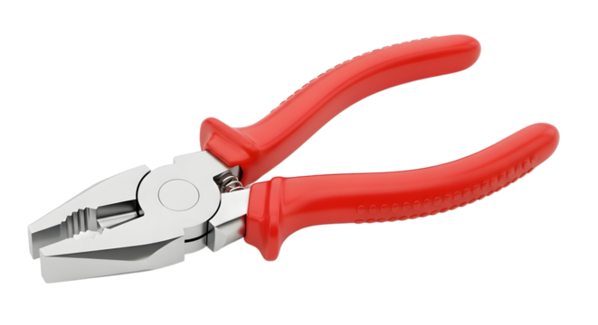 Red Handled Pliers Tool for Electrical or Mechanical Work on Transparent Background