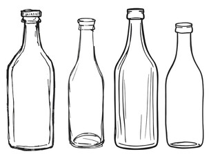 Sketch of Four Glass Bottles