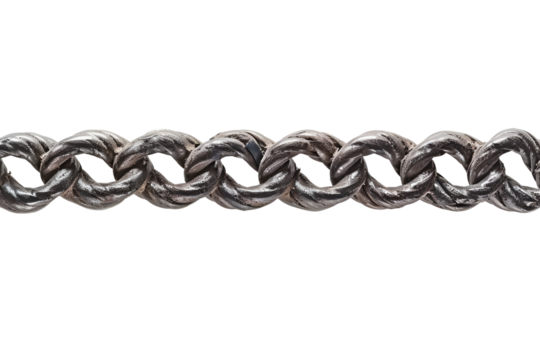 Closeup of a dark metal chain links interlocked strong texture