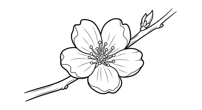 Delicate Single Cherry Blossom Thin Branch Adult Coloring Page Springtime Serenity