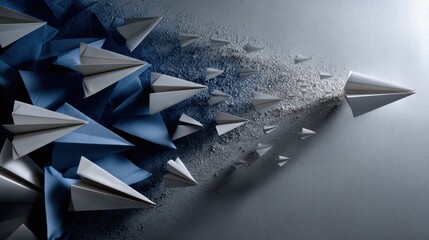 A bunch of paper airplanes flying in the air
