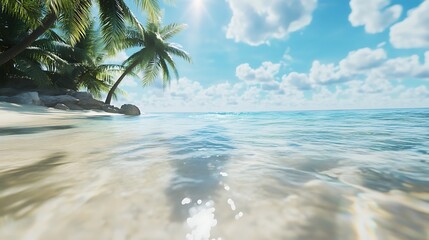 Open water serenity beneath tropical sky and palm island high resolution picture