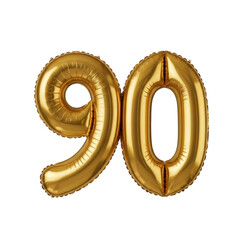 Gold number 90 balloon celebration on transparent background