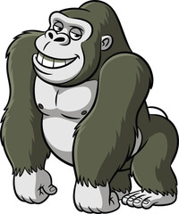 Cool cartoon gorilla smiling, strong jungle animal character, funny confident ape illustration, wild zoo mascot drawing, cute primate art