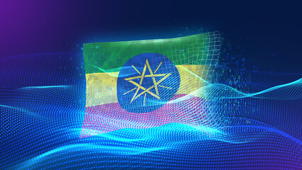 Ethiopia A futuristic digital background merging with a national flag symbol, representing the concept of technology, innovation, and digital transformation while preserving cultural identity.