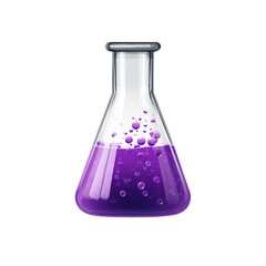 Beaker icon with bubbling purple fluid. Isolated white background. Png format