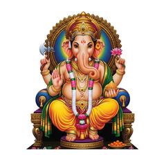 Transparent PNG of Lord Ganesha for spiritual designs, Hindu god artwork, digital download, worship decor, and festive projects