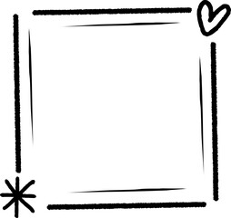 Abstract doodle square frames hand drawn with black line. Element of heart. Border frame for template, note and memo