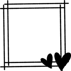 Abstract doodle square frames hand drawn with black line. Element of heart. Border frame for template, note and memo