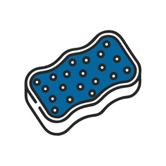 Cleaning sponge icon with blue surface and dotted texture  