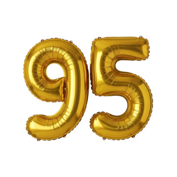 Golden 95 balloon numbers on transparent background for celebrations