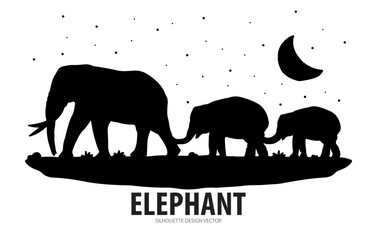 Elephant silhouette vector illustration: wild mammal design with black trunk icon