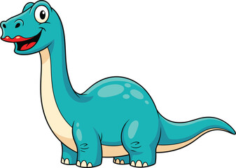 Cute cartoon dinosaur, funny happy brontosaurus, kids illustration, friendly smiling dino art, adorable jurassic character, prehistoric animal drawing