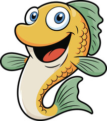 PrintCute cartoon fish with big blue eyes smiling happily, funny colorful sea animal, vector illustration for kids, ocean character design