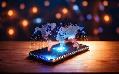 móviles proyectando el mundo con conexiones de internet y tecnología