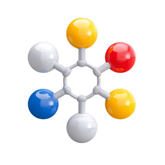 Fototapeta premium Flat icon of molecular ring with six atoms. Isolated white background. Png format