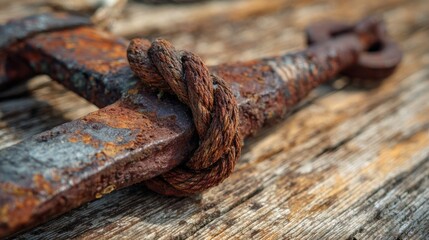 Rusty anchor detail, weathered wood