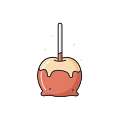 A cartoon illustration of a caramel apple on a stick.