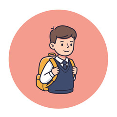 Smiling schoolboy with backpack ready for school.