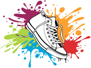 Illustration of a sneaker on a colorful background with splashes