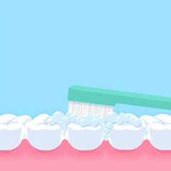 Brushing teeth - Text box banner (square) illustration vector design. Dental care concept.