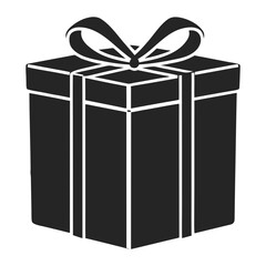 Black silhouette of wrapped gift box with decorative bow on top