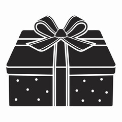 Elegant black gift box illustration with bow and transparent background