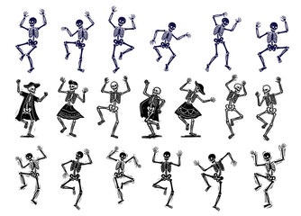 Large Set of Dancing Skeletons for Day of the Dead and Halloween