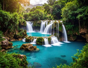 Lush waterfall cascading into a turquoise pool (3)