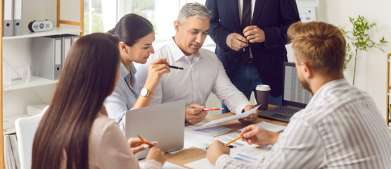 Business people discussing company finance growth with brainstorming analyzing data stat. Company...