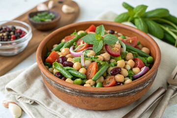 Chickpea and Veggie Salad with Cottage Cheese