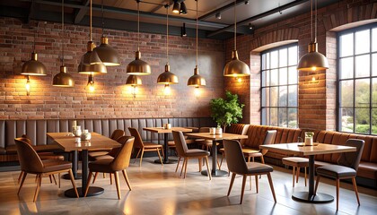 Modern Restaurant Interior Design With Brick Walls And Warm Lighting